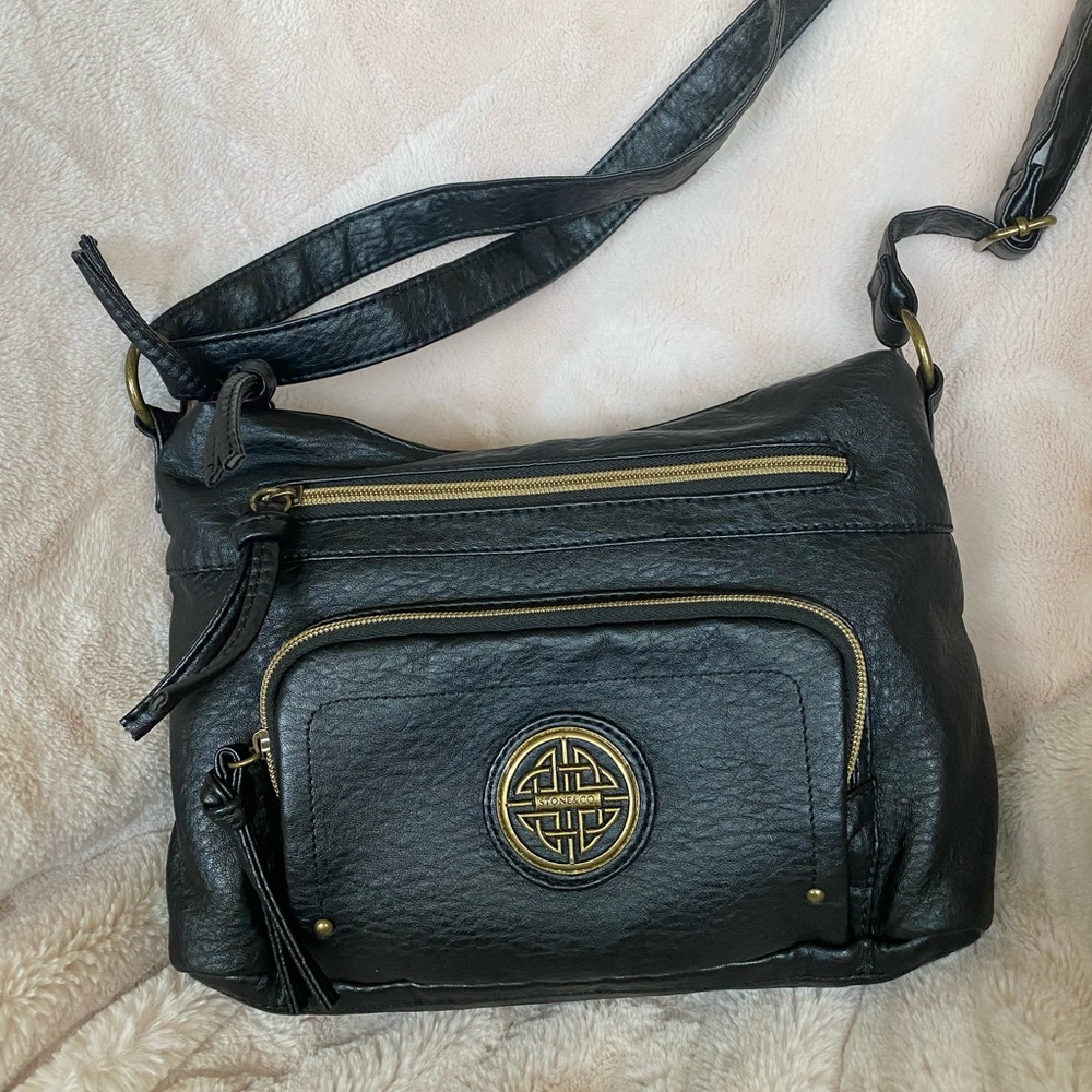 Stone & Co Black Crossbody.  Multipocket